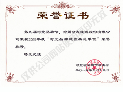 品牌建設典范單位證書