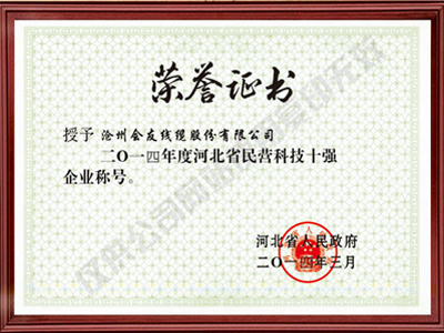 民營科技十強榮譽證書